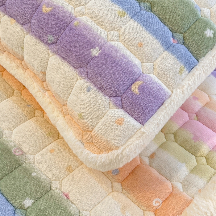 91家纺网 家纺一手货源 找家纺 梵朴 2025新款牛奶绒夹棉床垫床褥加厚珊瑚绒床护垫-印花系列（大床图） 缤纷彩虹