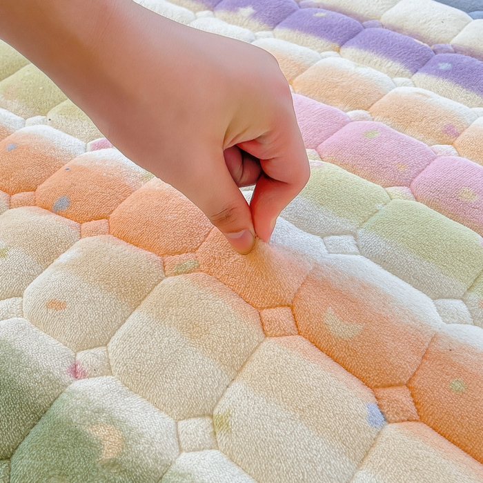 91家纺网 家纺一手货源 找家纺 梵朴 2025新款牛奶绒夹棉床垫床褥加厚珊瑚绒床护垫-印花系列（大床图） 缤纷彩虹