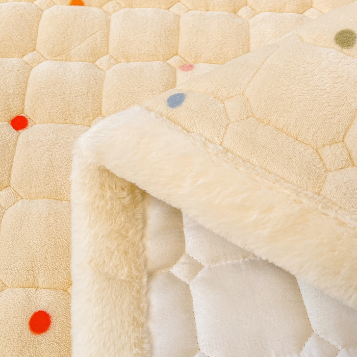 91家纺网 家纺一手货源 找家纺 梵朴 2025新款牛奶绒夹棉床垫床褥加厚珊瑚绒床护垫-印花系列（大床图） 波点南瓜