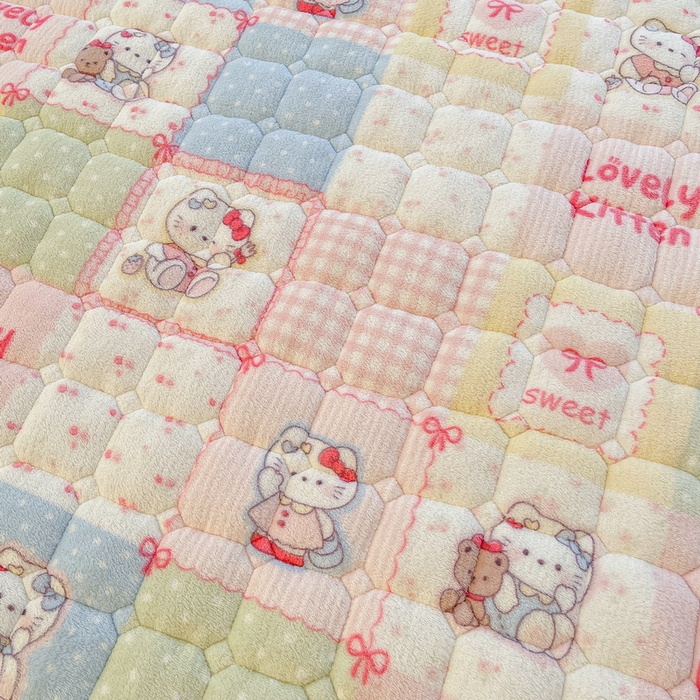 91家纺网 家纺一手货源 找家纺 梵朴 2025新款牛奶绒夹棉床垫床褥加厚珊瑚绒床护垫-印花系列（大床图） 花园凯蒂