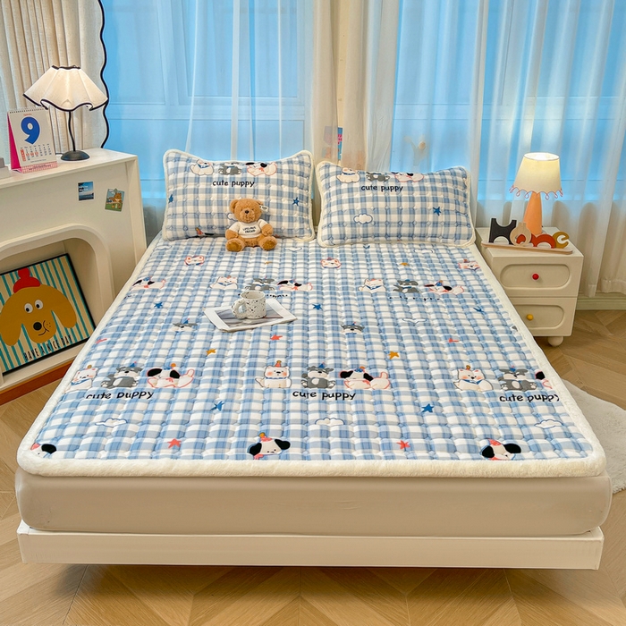 91家纺网 家纺一手货源 找家纺 梵朴 2025新款牛奶绒夹棉床垫床褥加厚珊瑚绒床护垫-印花系列（大床图） 汪汪小队