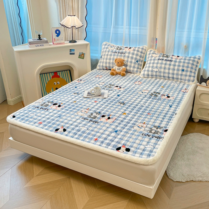 91家纺网 家纺一手货源 找家纺 梵朴 2025新款牛奶绒夹棉床垫床褥加厚珊瑚绒床护垫-印花系列（大床图） 汪汪小队