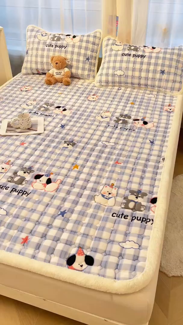 91家纺网 家纺一手货源 找家纺 梵朴 2025新款牛奶绒夹棉床垫床褥加厚珊瑚绒床护垫-印花系列（大床图） 汪汪小队