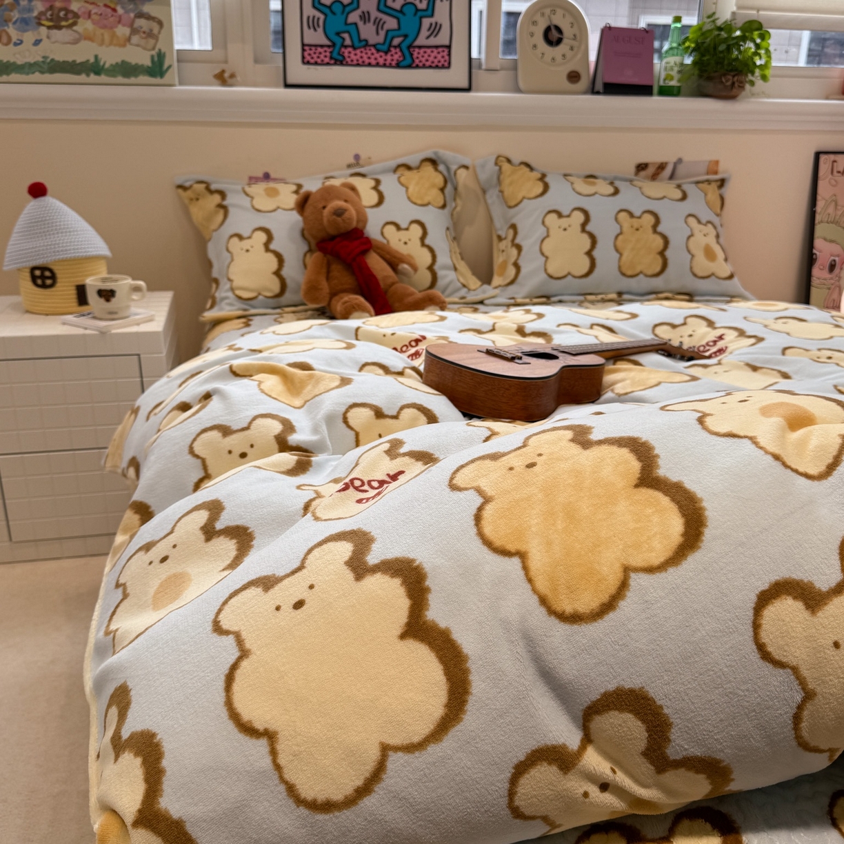 91家纺网 家纺一手货源 找家纺 （总）潘朵拉 2025新款ins风牛奶绒床盖四件套