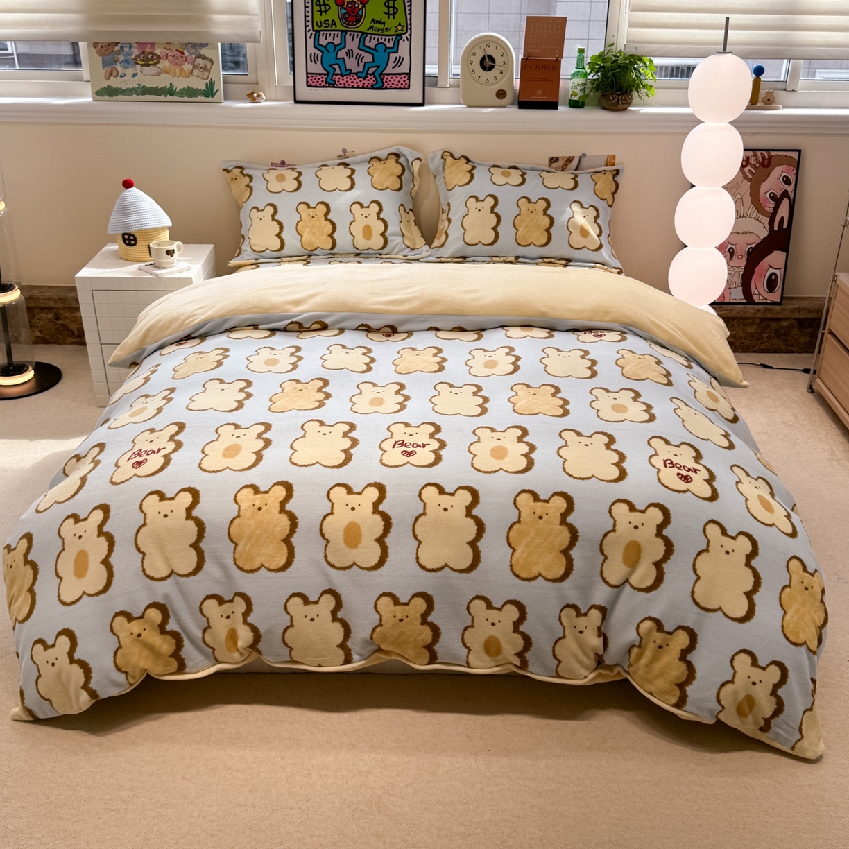 91家纺网 家纺一手货源 找家纺 潘朵拉家纺 2024新款字母绣花纯色系列牛奶绒四件套 穆斯 莫奈紫