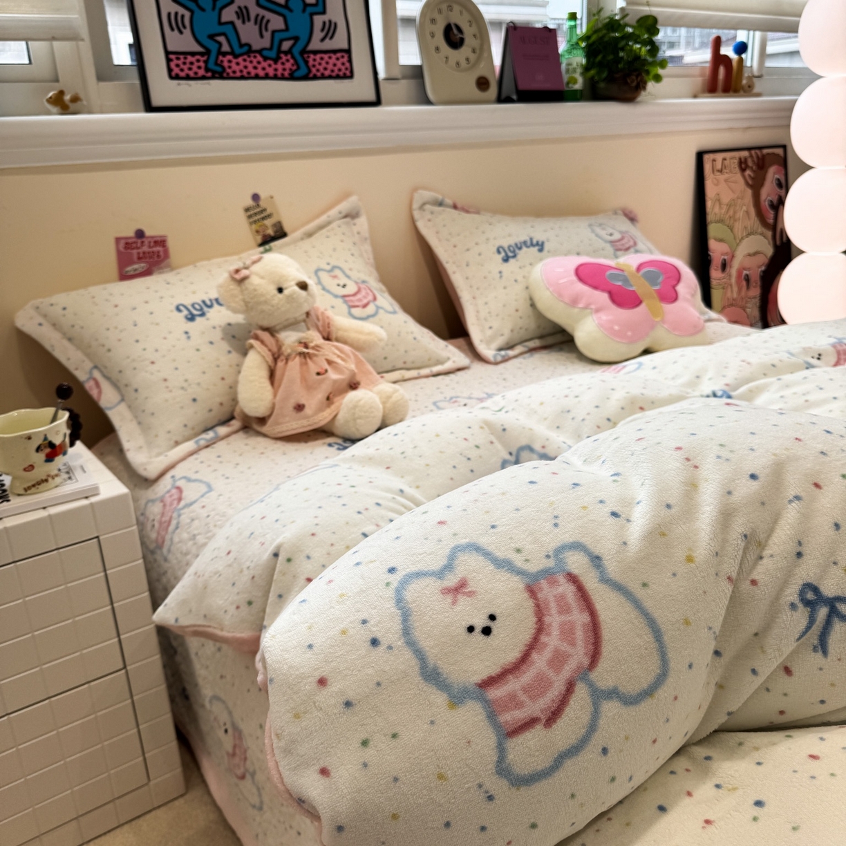 91家纺网 家纺一手货源 找家纺 潘朵拉 2025新款ins风牛奶绒床盖四件套 点点狗