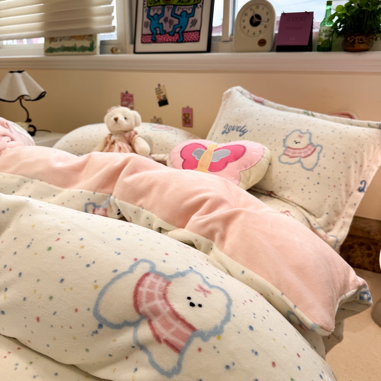 91家纺网 家纺一手货源 找家纺 潘朵拉 2025新款ins风牛奶绒床盖四件套 点点狗