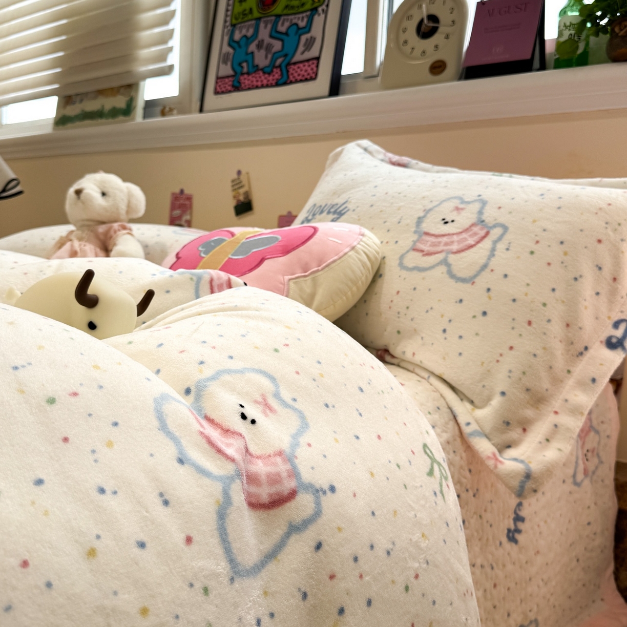 91家纺网 家纺一手货源 找家纺 潘朵拉 2025新款ins风牛奶绒床盖四件套 点点狗