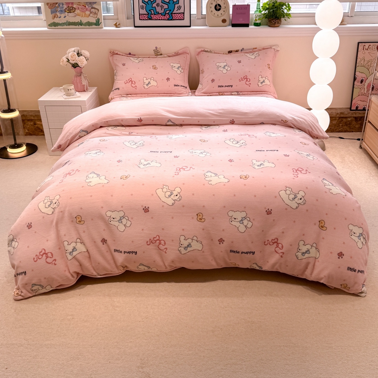 潘朵拉 2025新款ins风牛奶绒床盖四件套 粉萌宝