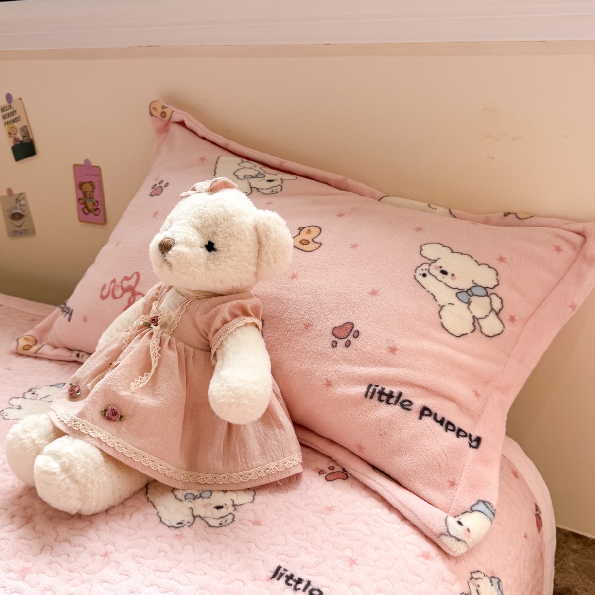 91家纺网 家纺一手货源 找家纺 潘朵拉 2025新款ins风牛奶绒床盖四件套 粉萌宝