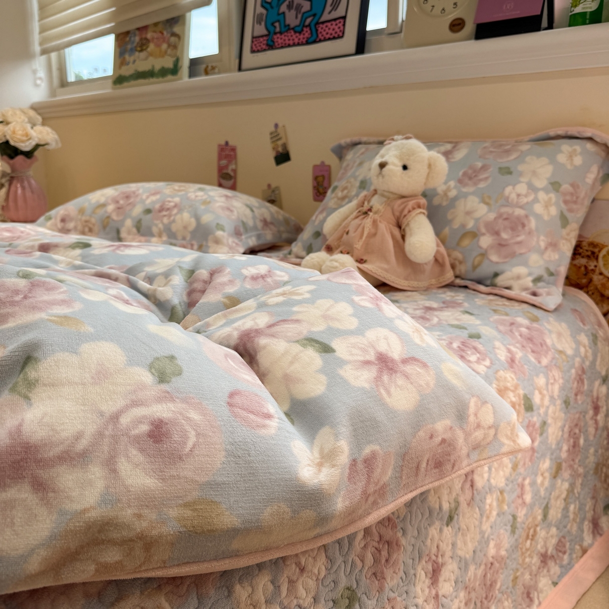 91家纺网 家纺一手货源 找家纺 潘朵拉 2025新款ins风牛奶绒床盖四件套 花漾