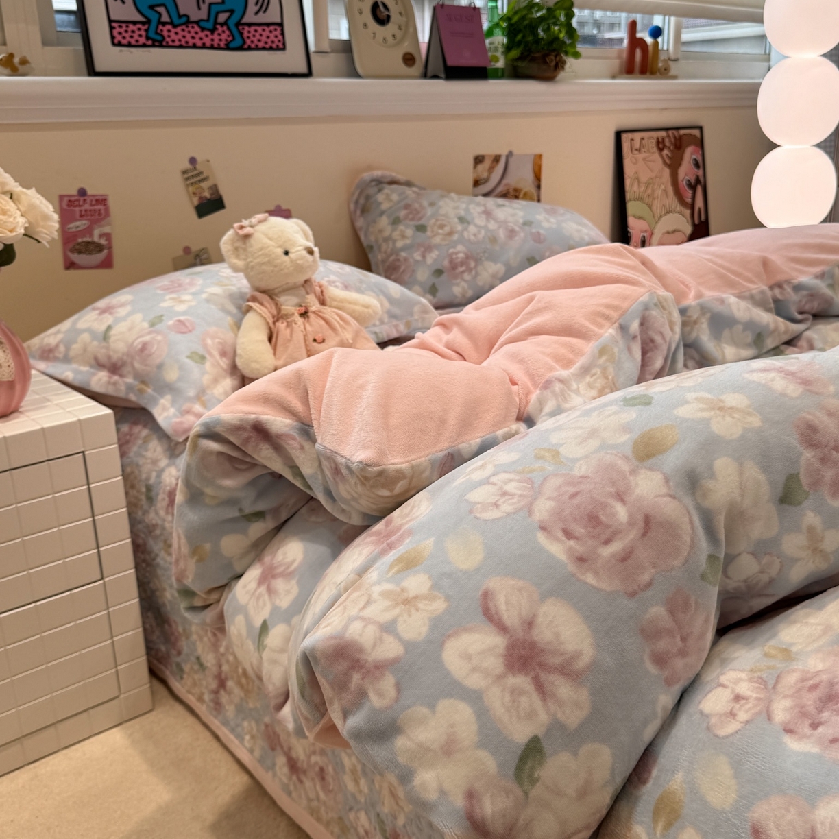 91家纺网 家纺一手货源 找家纺 潘朵拉 2025新款ins风牛奶绒床盖四件套 花漾