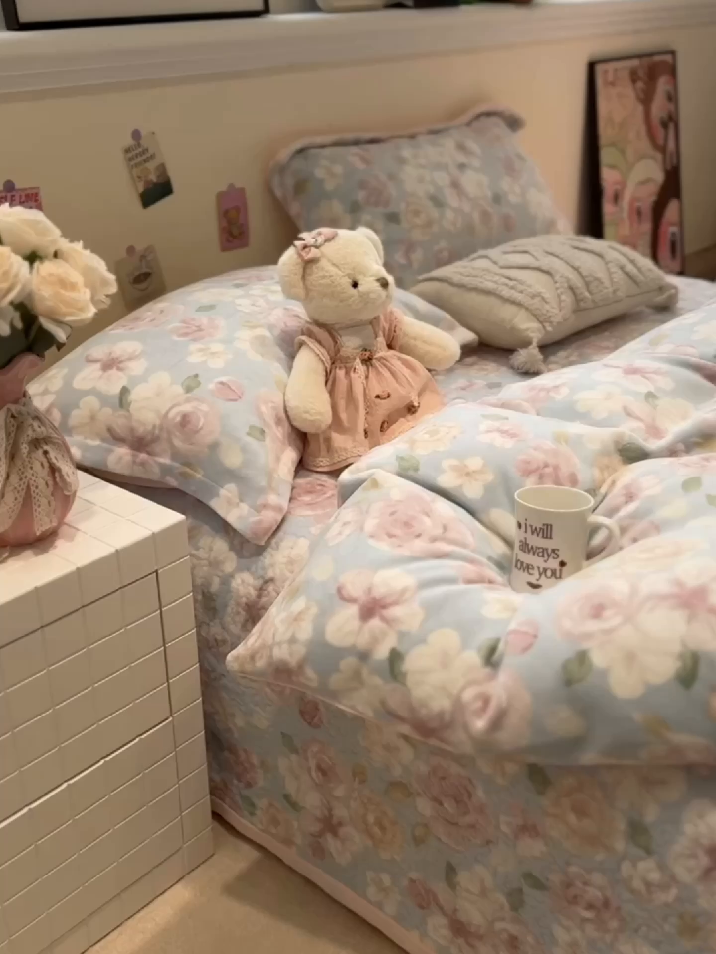 91家纺网 家纺一手货源 找家纺 潘朵拉 2025新款ins风牛奶绒床盖四件套 花漾