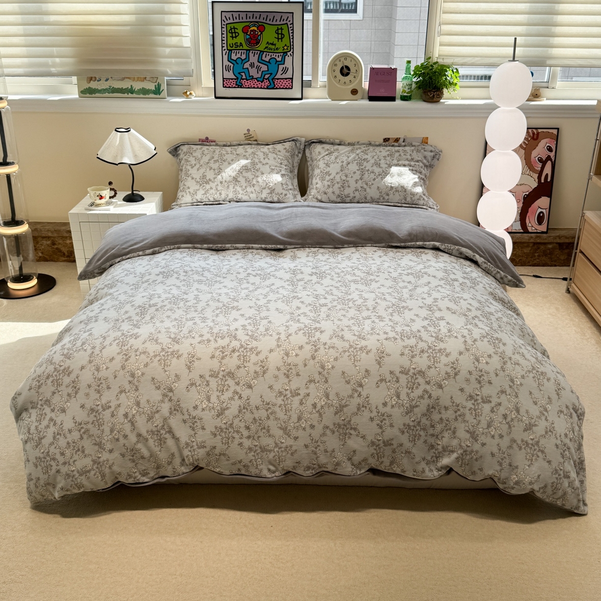 潘朵拉 2025新款ins风牛奶绒床盖四件套 墨莲