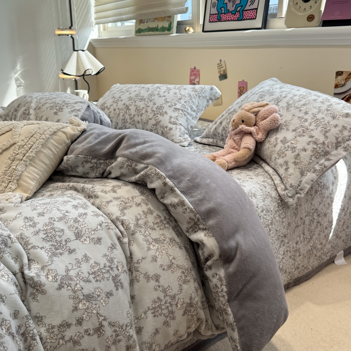 91家纺网 家纺一手货源 找家纺 潘朵拉 2025新款ins风牛奶绒床盖四件套 墨莲