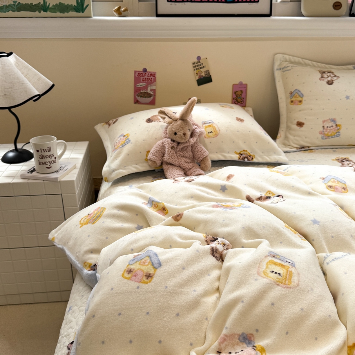 91家纺网 家纺一手货源 找家纺 潘朵拉 2025新款ins风牛奶绒床盖四件套 奶酪狗