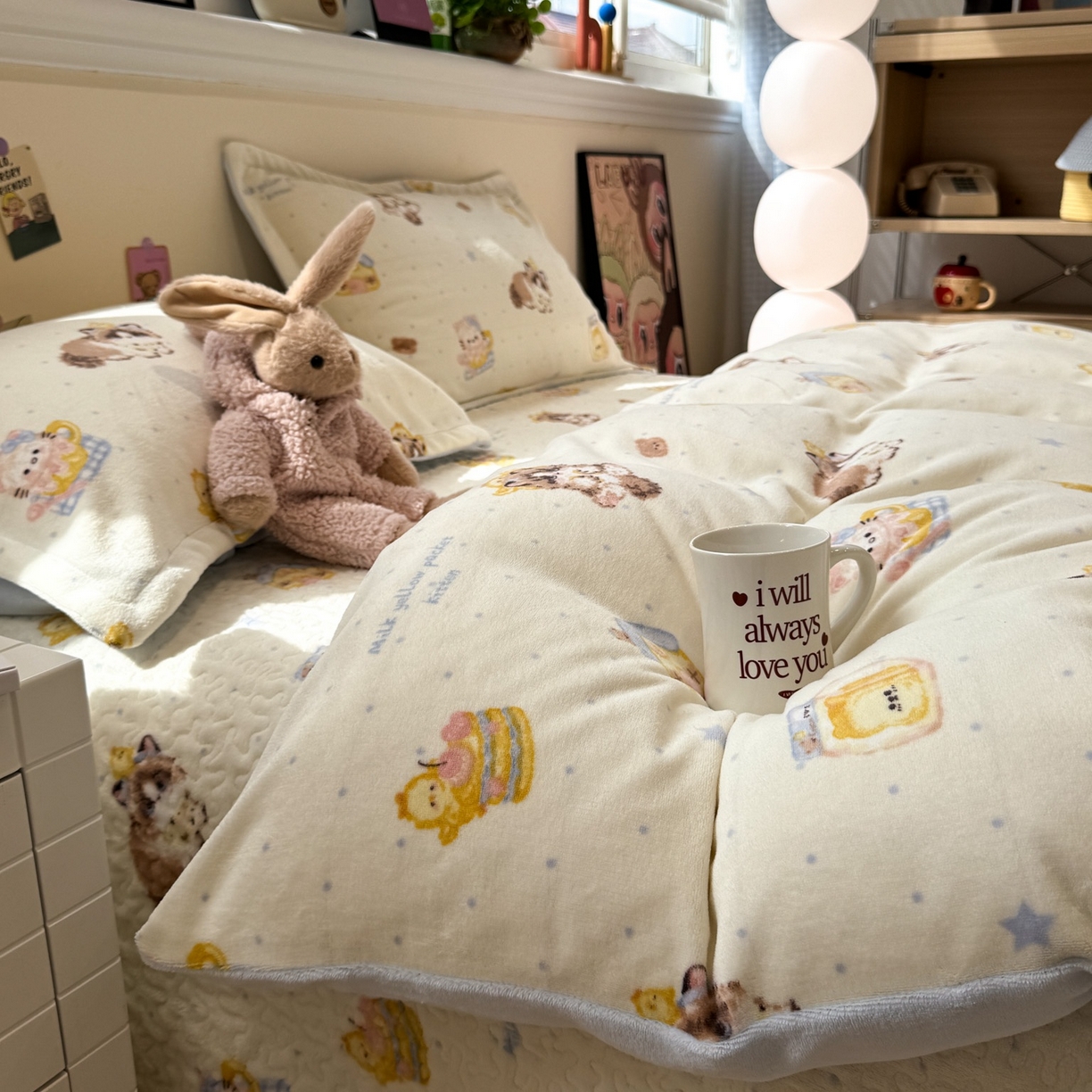 91家纺网 家纺一手货源 找家纺 潘朵拉 2025新款ins风牛奶绒床盖四件套 奶酪狗