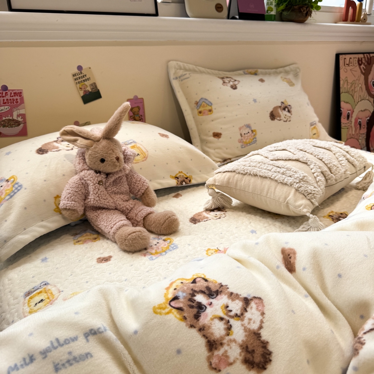 91家纺网 家纺一手货源 找家纺 潘朵拉 2025新款ins风牛奶绒床盖四件套 奶酪狗