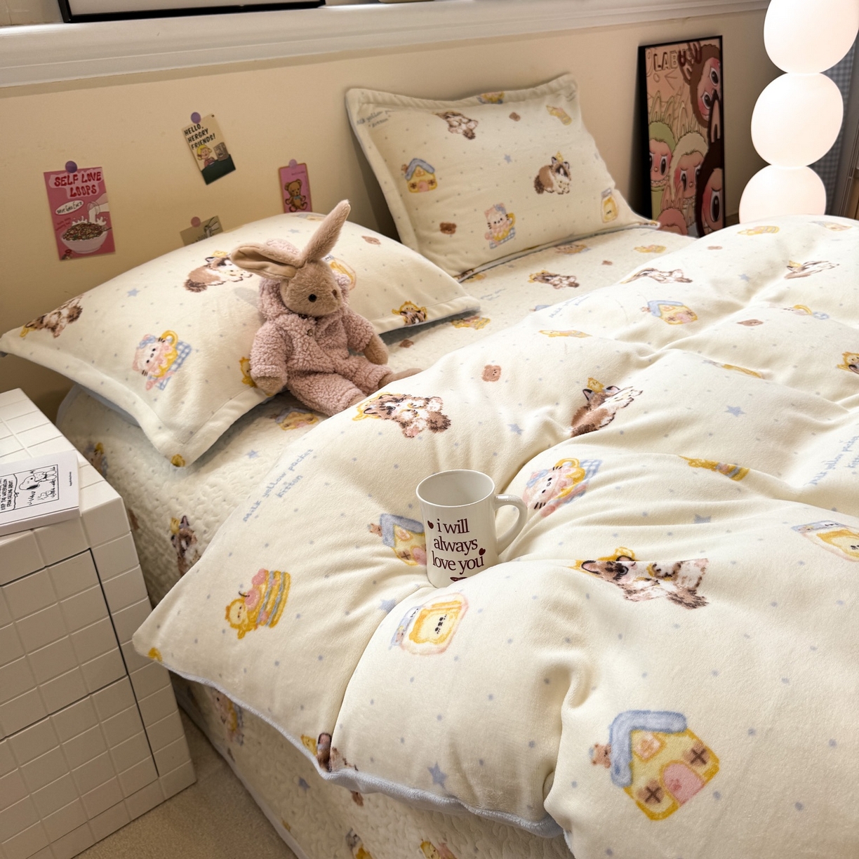 91家纺网 家纺一手货源 找家纺 潘朵拉 2025新款ins风牛奶绒床盖四件套 奶酪狗