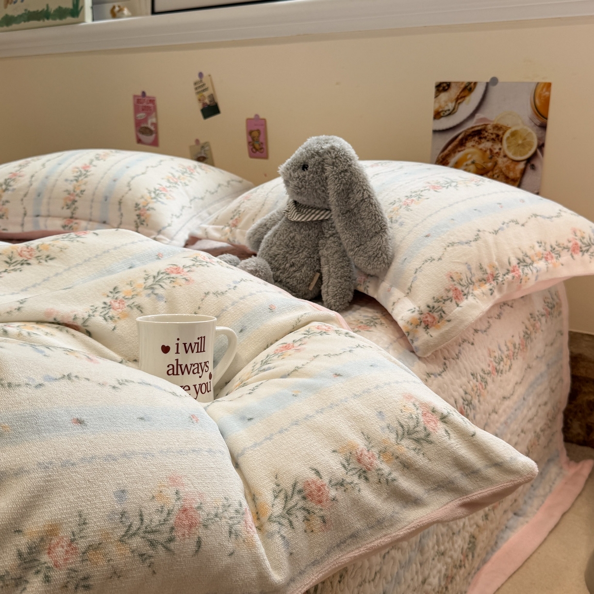 91家纺网 家纺一手货源 找家纺 潘朵拉 2025新款ins风牛奶绒床盖四件套 山茶予你