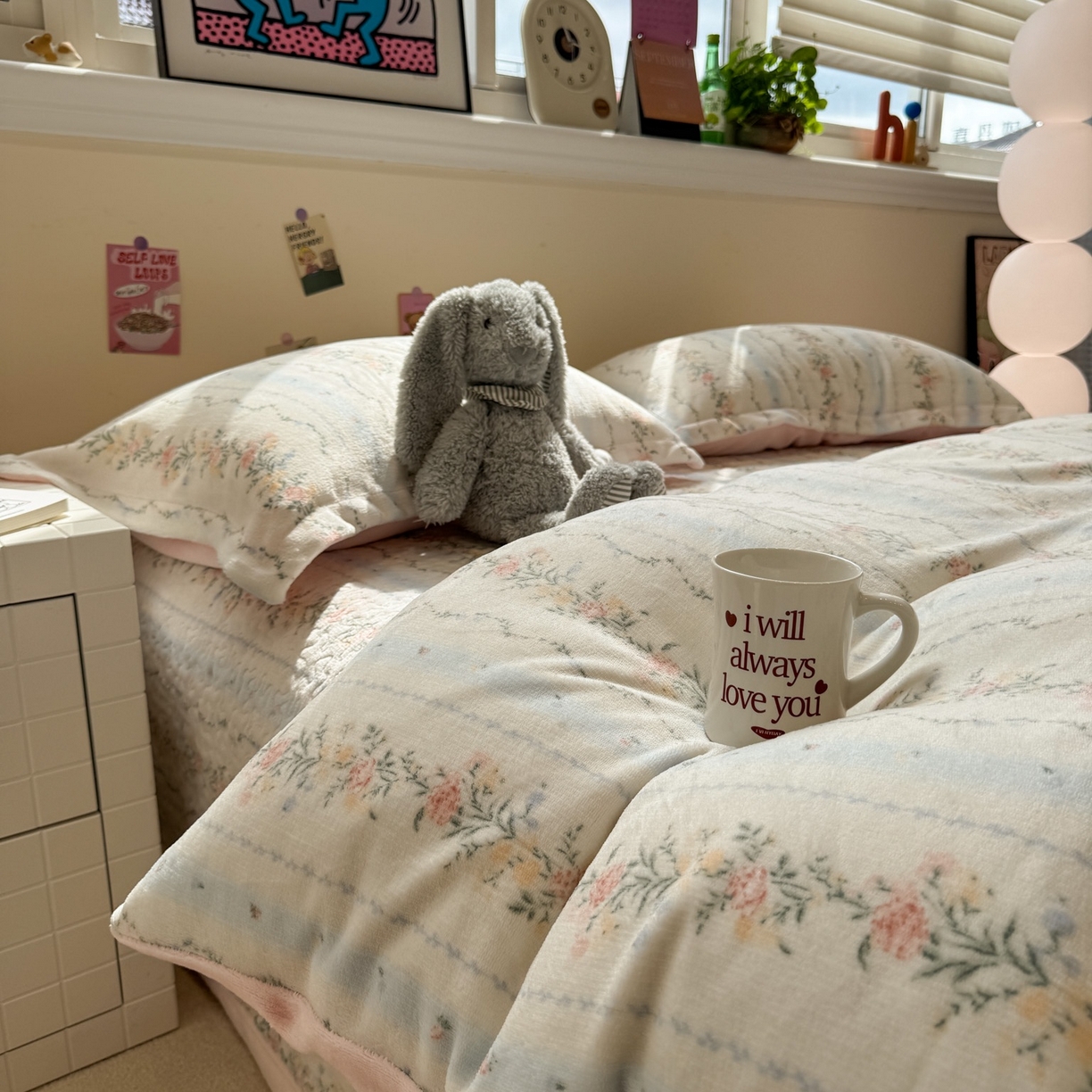 91家纺网 家纺一手货源 找家纺 潘朵拉 2025新款ins风牛奶绒床盖四件套 山茶予你