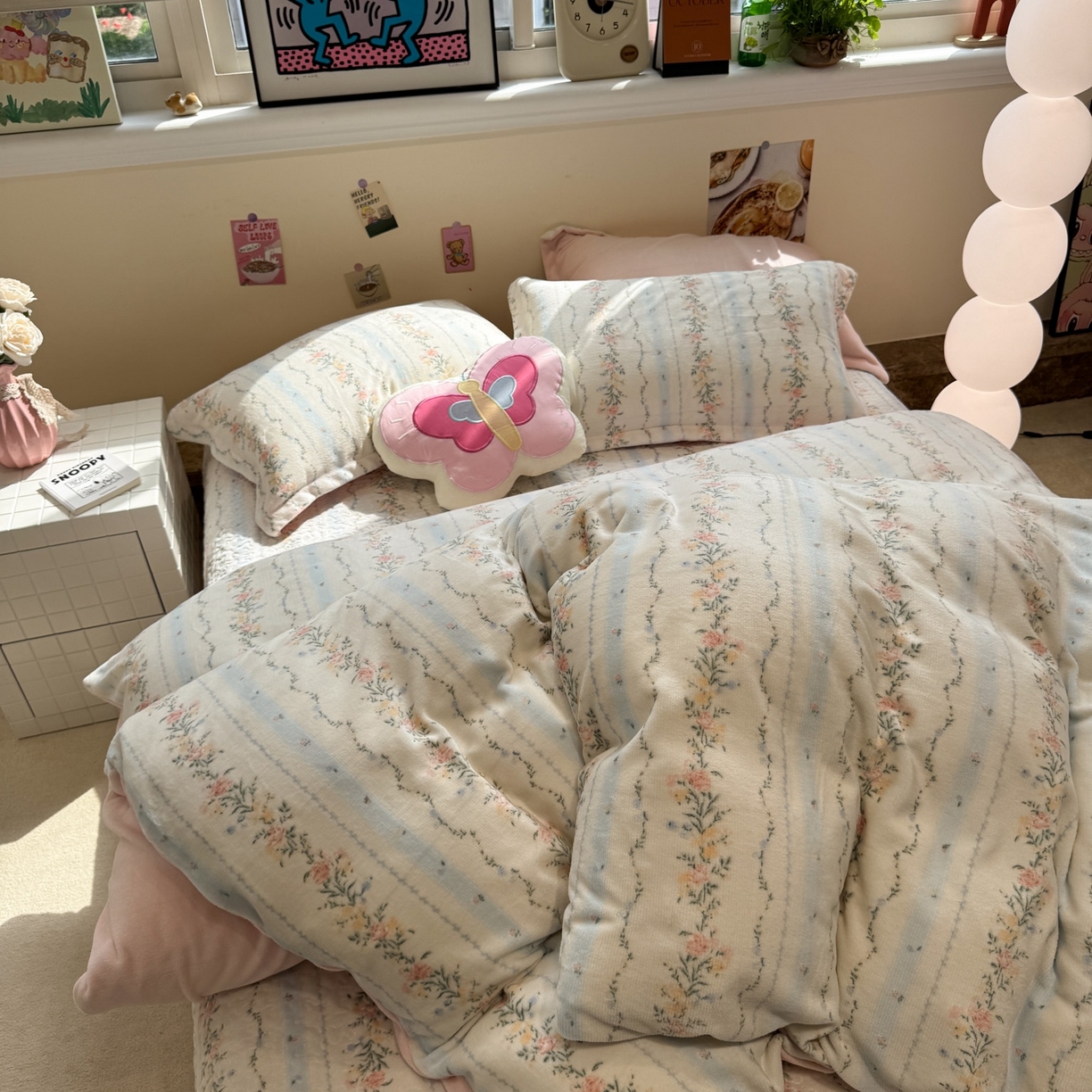 91家纺网 家纺一手货源 找家纺 潘朵拉 2025新款ins风牛奶绒床盖四件套 山茶予你