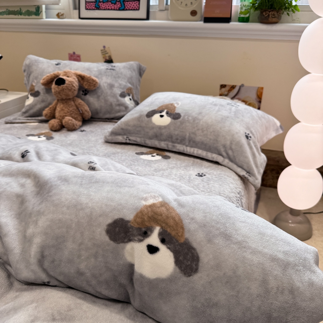 91家纺网 家纺一手货源 找家纺 潘朵拉 2025新款ins风牛奶绒床盖四件套 小狗杰西