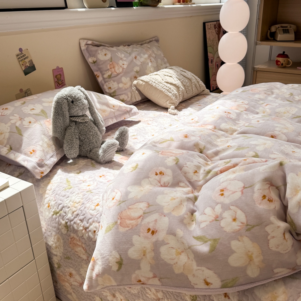 91家纺网 家纺一手货源 找家纺 潘朵拉 2025新款ins风牛奶绒床盖四件套 紫薇