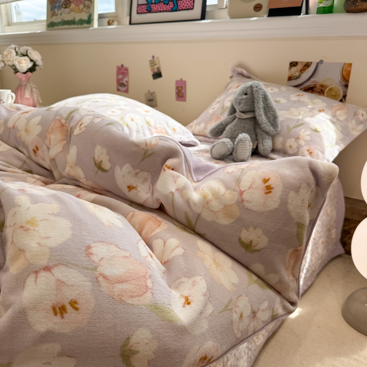 91家纺网 家纺一手货源 找家纺 潘朵拉 2025新款ins风牛奶绒床盖四件套 紫薇