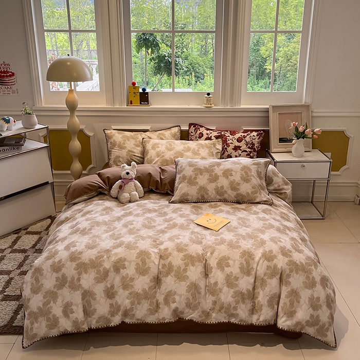 91家纺网 家纺一手货源 找家纺 （总）吉象家纺 2025新款全棉磨毛三角针贝壳边印花四件套