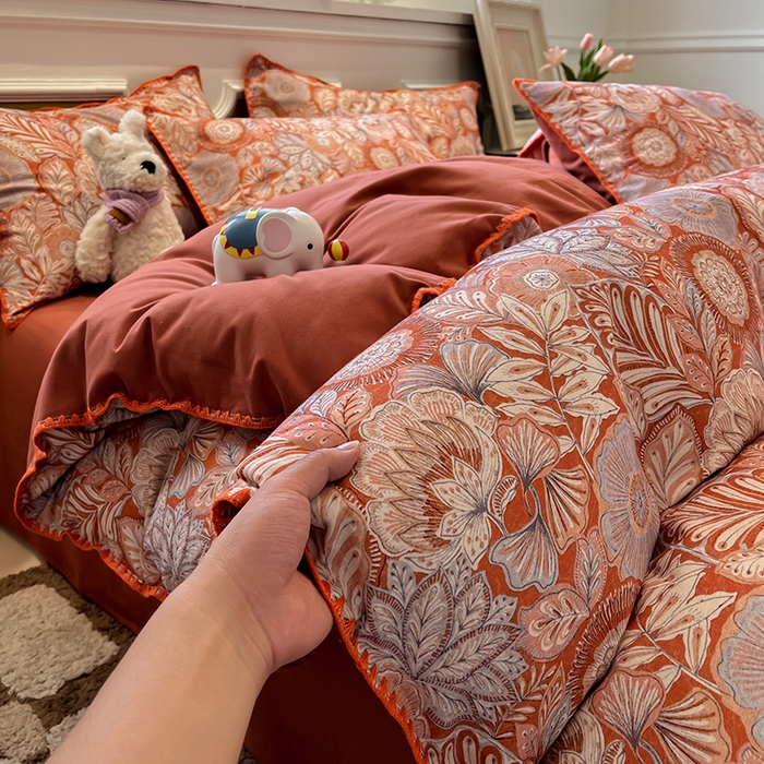 91家纺网 家纺一手货源 找家纺 （总）吉象家纺 2025新款全棉磨毛三角针贝壳边印花四件套