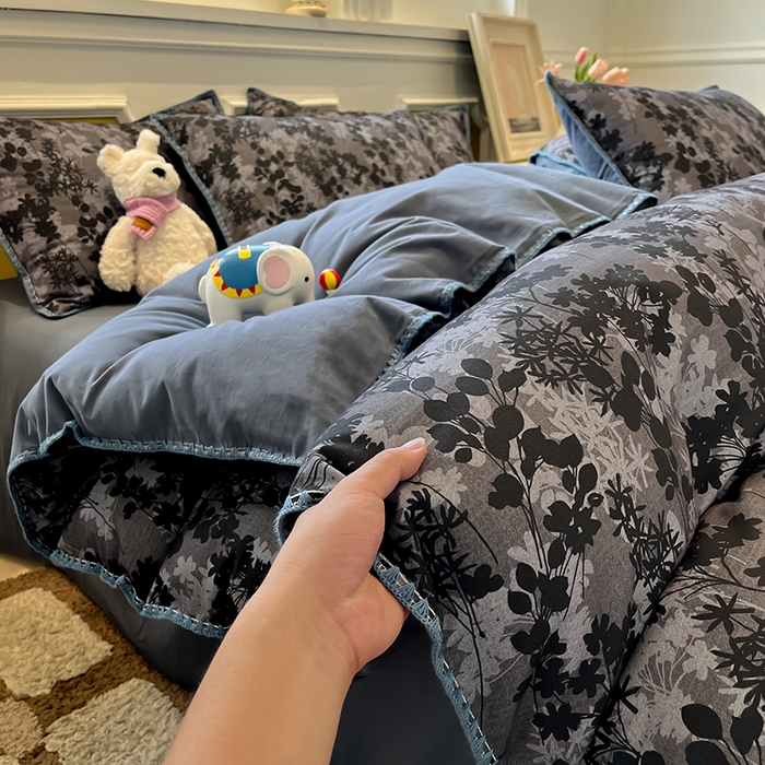 91家纺网 家纺一手货源 找家纺 （总）吉象家纺 2025新款全棉磨毛三角针贝壳边印花四件套