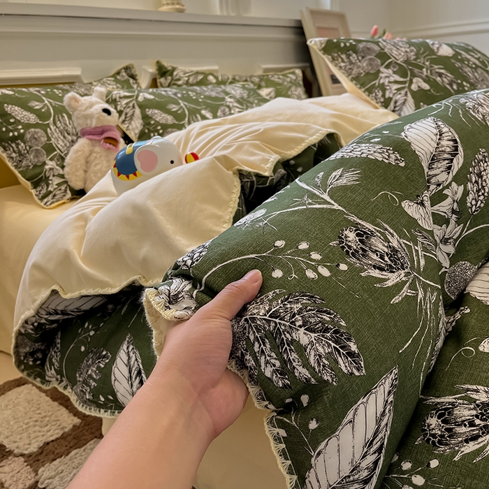 91家纺网 家纺一手货源 找家纺 （总）吉象家纺 2025新款全棉磨毛三角针贝壳边印花四件套