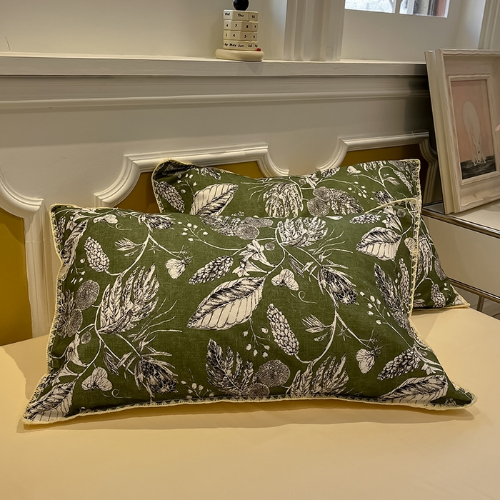 91家纺网 家纺一手货源 找家纺 吉象家纺 2025新款全棉磨毛三角针贝壳边印花四件套 浅夏 -绿