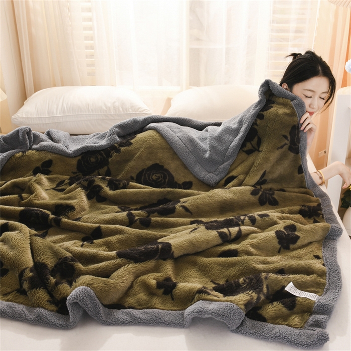 91家纺网 家纺一手货源 找家纺 恋绒家纺 2025新款美拉德风格双层毛毯休闲毯办公室毯子午睡毯 黑色玫瑰