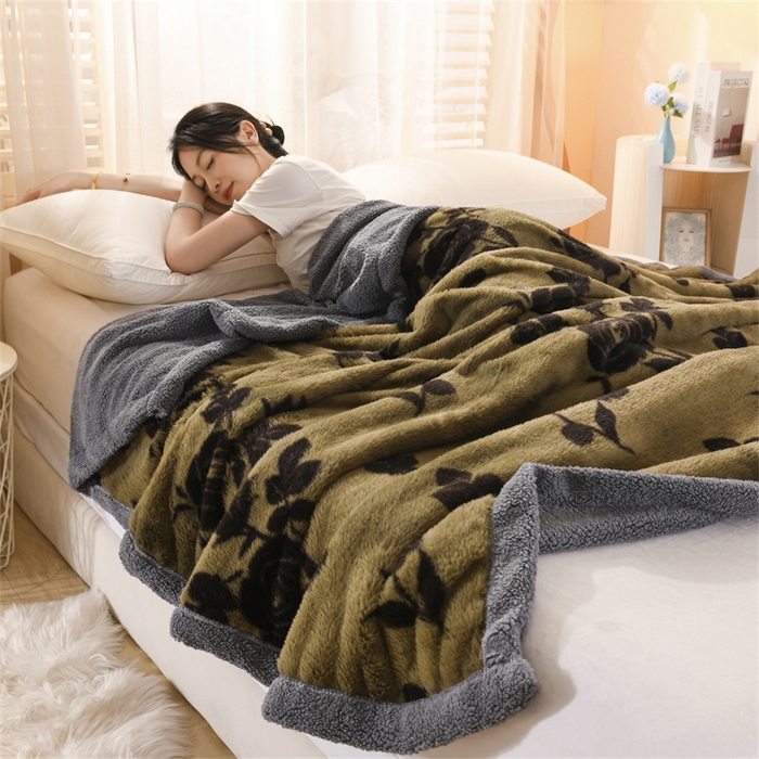 91家纺网 家纺一手货源 找家纺 恋绒家纺 2025新款美拉德风格双层毛毯休闲毯办公室毯子午睡毯 黑色玫瑰