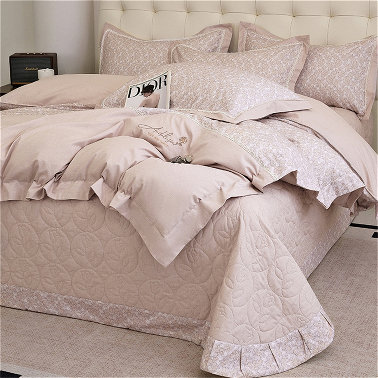 91家纺网 家纺一手货源 找家纺 OL家纺 2025新款100s全棉磨毛印染加刺绣四件套（控价1.5/1.8标准被套折券后368元！！！） 樱桃粉