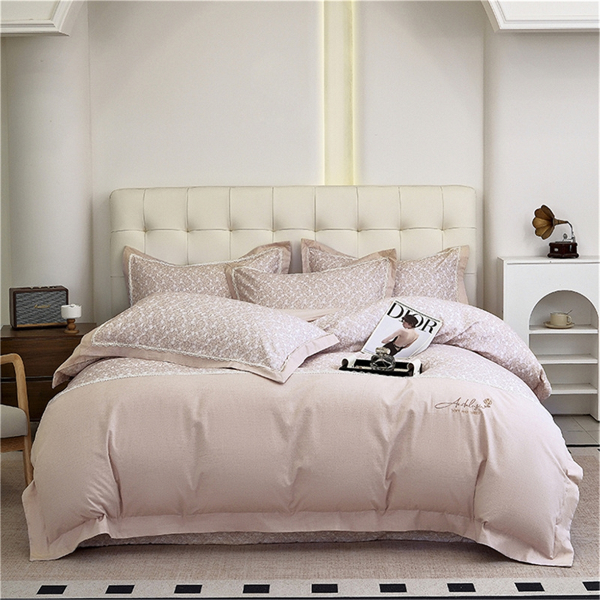 OL家纺 2025新款100s全棉磨毛印染加刺绣四件套（控价1.5/1.8标准被套折券后368元！！！） 樱桃粉