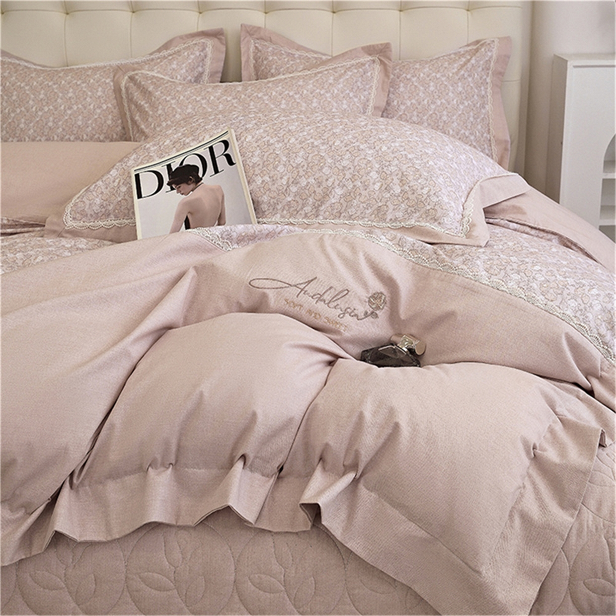 91家纺网 家纺一手货源 找家纺 OL家纺 2025新款100s全棉磨毛印染加刺绣四件套（控价1.5/1.8标准被套折券后368元！！！） 樱桃粉