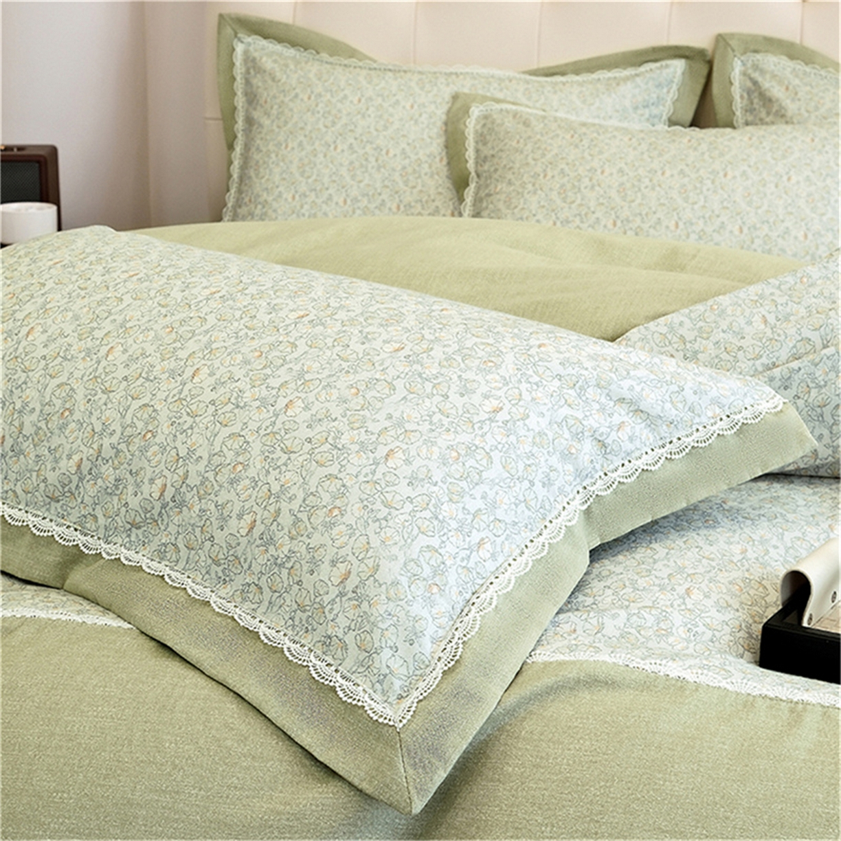 91家纺网 家纺一手货源 找家纺 OL家纺 2025新款100s全棉磨毛印染加刺绣四件套（控价1.5/1.8标准被套折券后368元！！！） 苹果绿