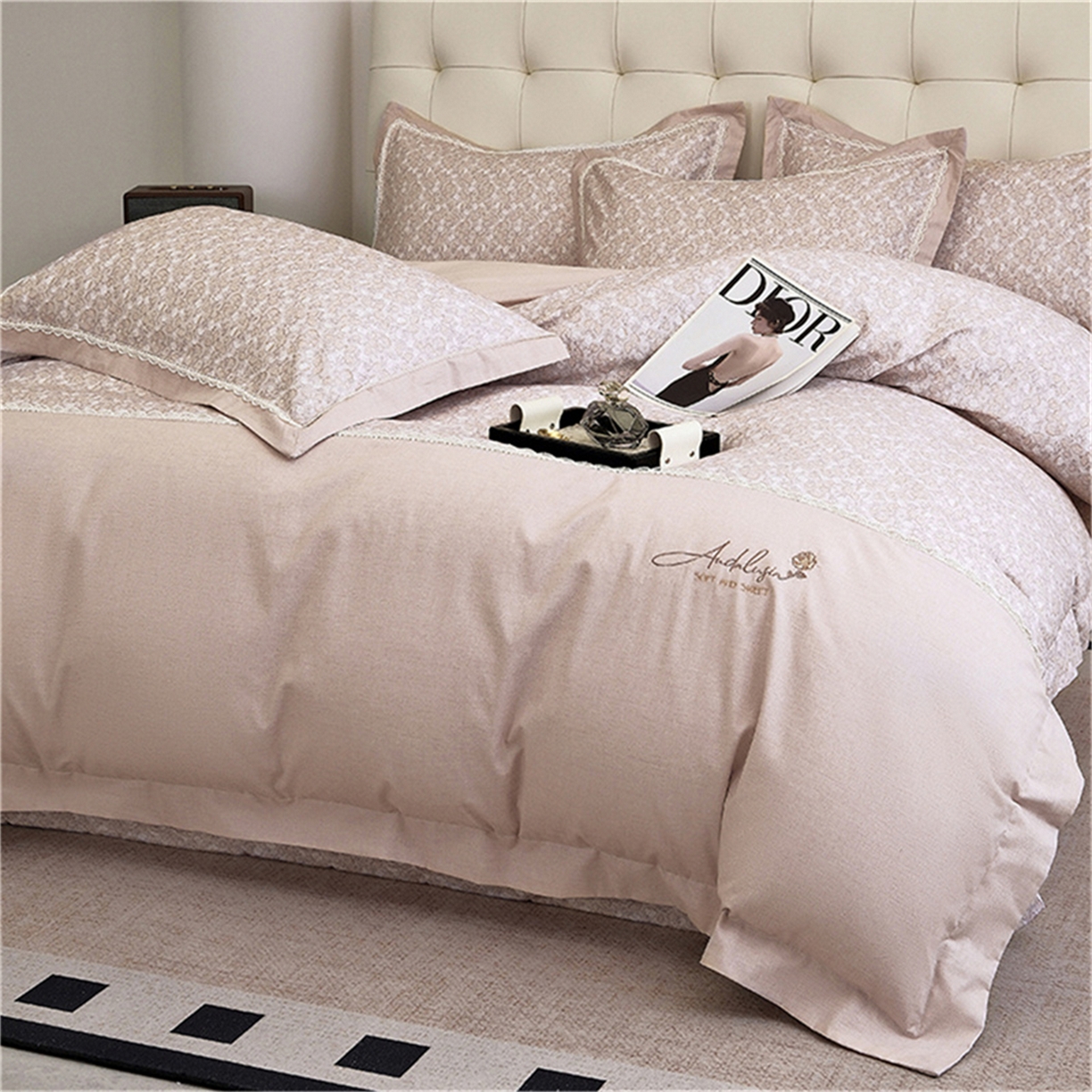 91家纺网 家纺一手货源 找家纺 OL家纺 2025新款100s全棉磨毛印染加刺绣四件套（控价1.5/1.8标准被套折券后368元！！！） 樱桃粉