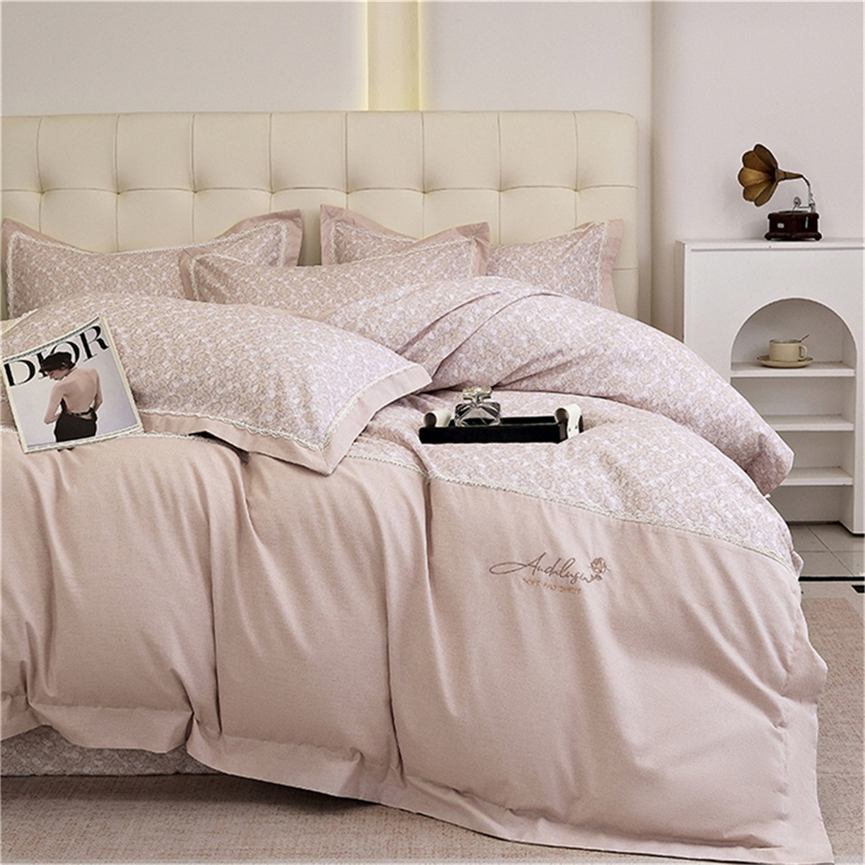 91家纺网 家纺一手货源 找家纺 OL家纺 2025新款100s全棉磨毛印染加刺绣四件套（控价1.5/1.8标准被套折券后368元！！！） 樱桃粉