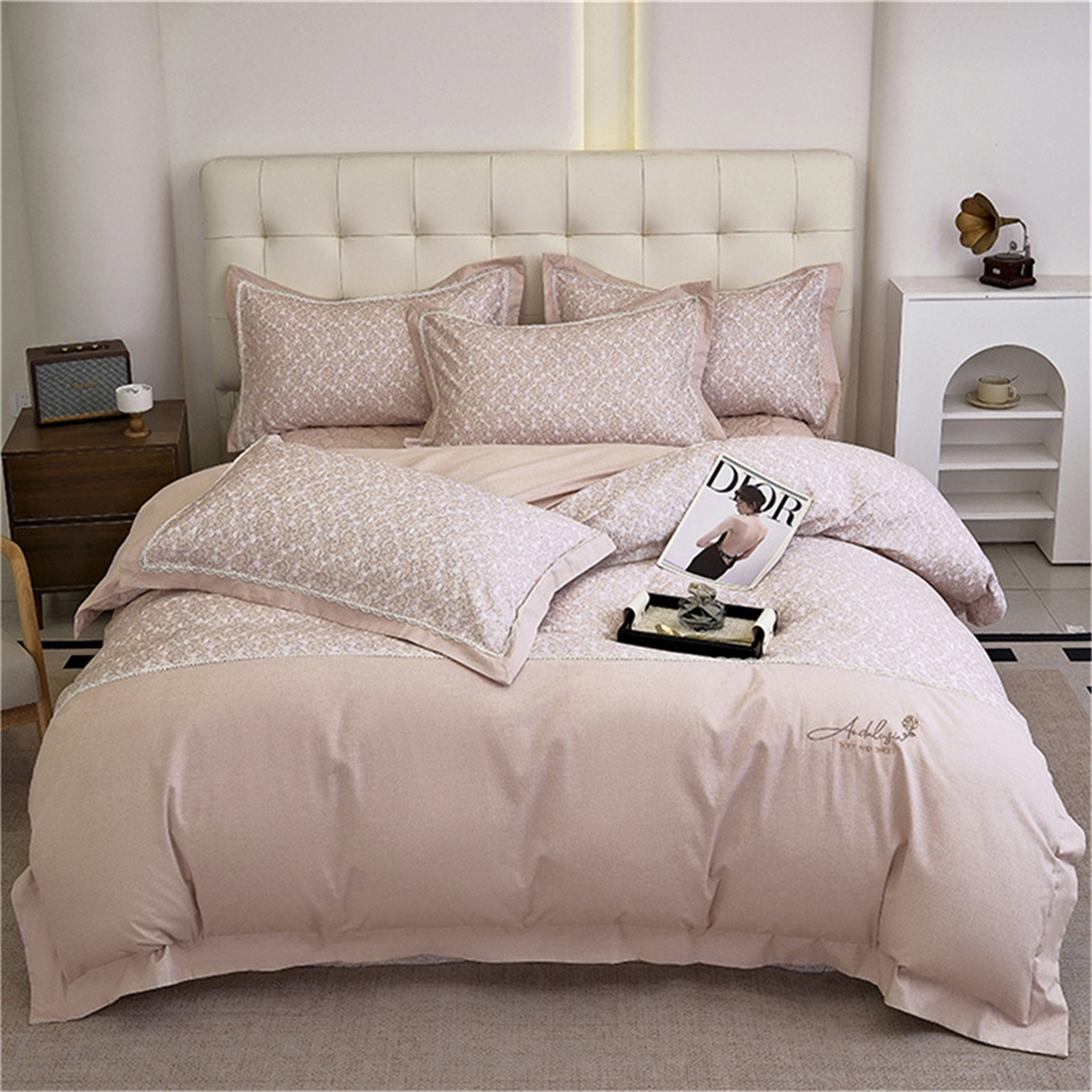 91家纺网 家纺一手货源 找家纺 OL家纺 2025新款100s全棉磨毛印染加刺绣四件套（控价1.5/1.8标准被套折券后368元！！！） 樱桃粉