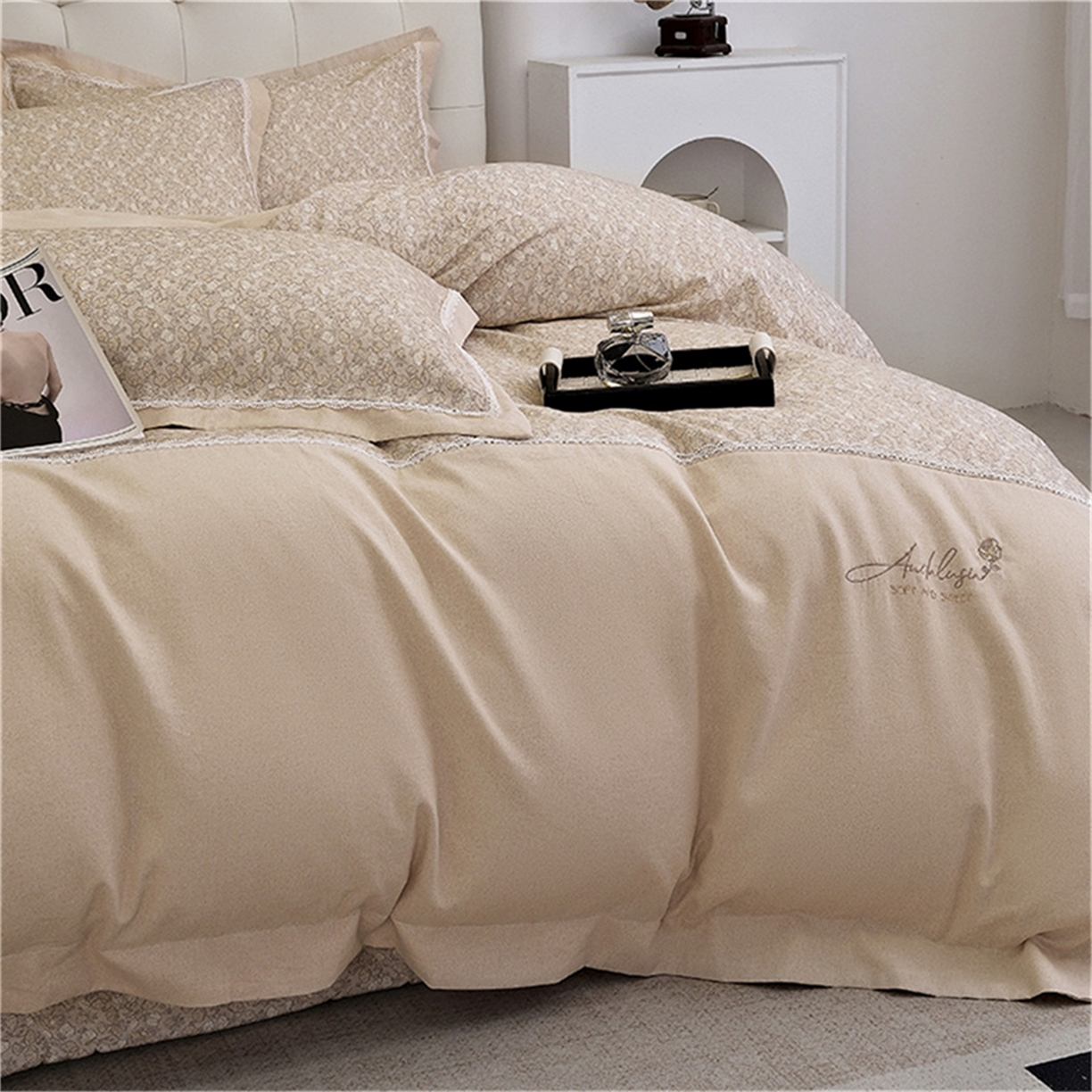 91家纺网 家纺一手货源 找家纺 OL家纺 2025新款100s全棉磨毛印染加刺绣四件套（控价1.5/1.8标准被套折券后368元！！！） 香槟金