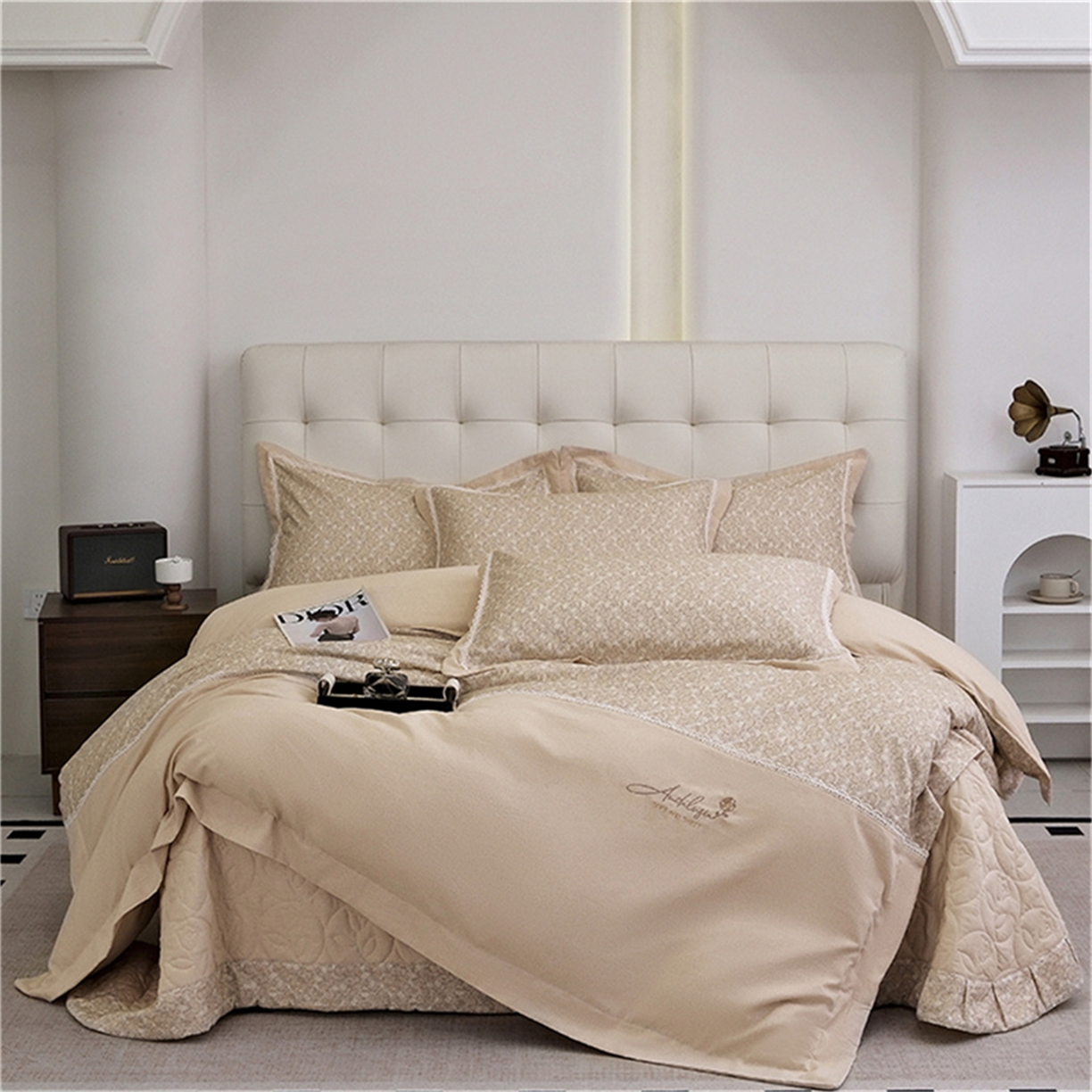 91家纺网 家纺一手货源 找家纺 OL家纺 2025新款100s全棉磨毛印染加刺绣四件套（控价1.5/1.8标准被套折券后368元！！！） 香槟金