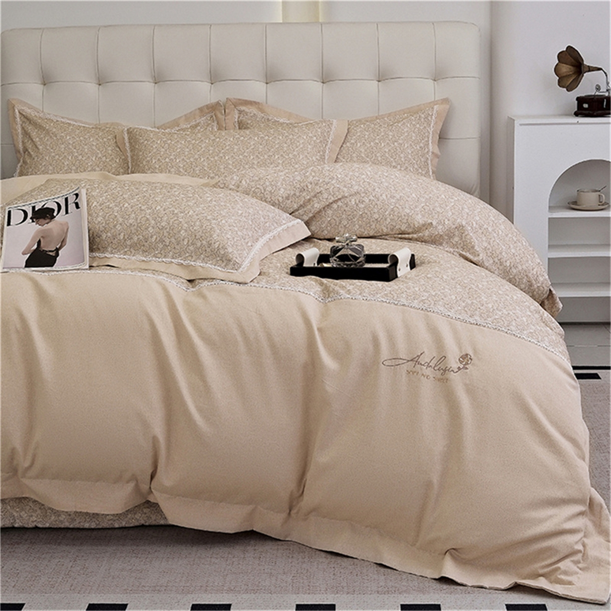 91家纺网 家纺一手货源 找家纺 OL家纺 2025新款100s全棉磨毛印染加刺绣四件套（控价1.5/1.8标准被套折券后368元！！！） 香槟金