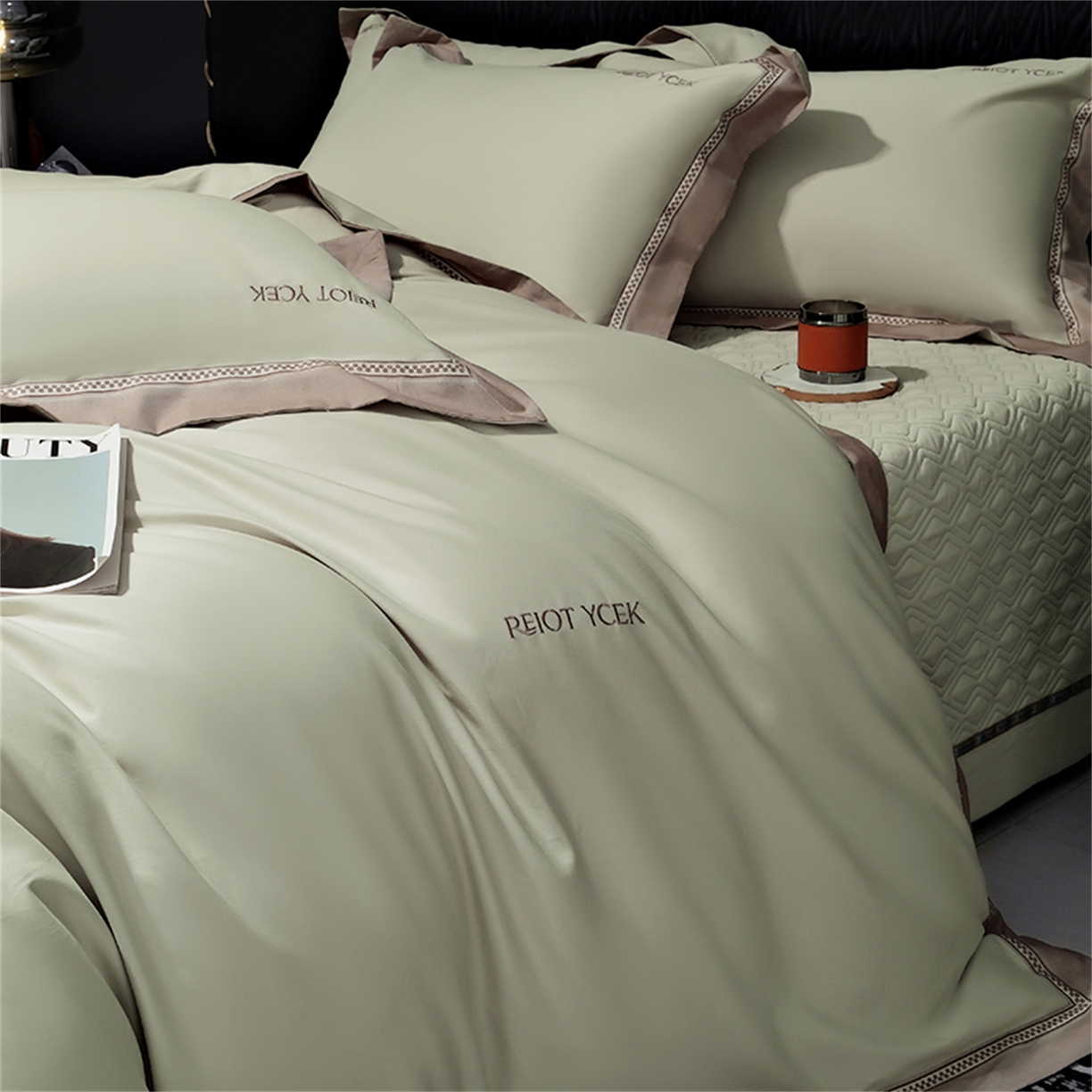 91家纺网 家纺一手货源 找家纺 OL家纺 2025新款100全棉双股磨毛四件套（控价1.5/1.8标准被套折券后368元！！！） 苹果绿