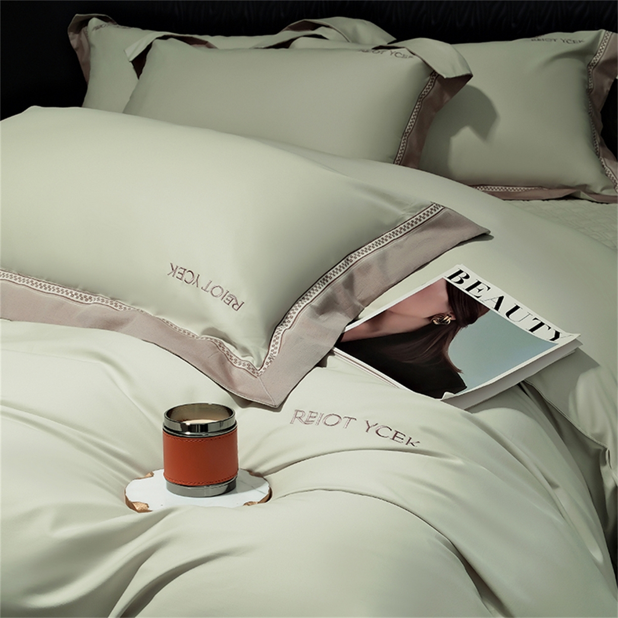 91家纺网 家纺一手货源 找家纺 OL家纺 2025新款100全棉双股磨毛四件套（控价1.5/1.8标准被套折券后368元！！！） 苹果绿