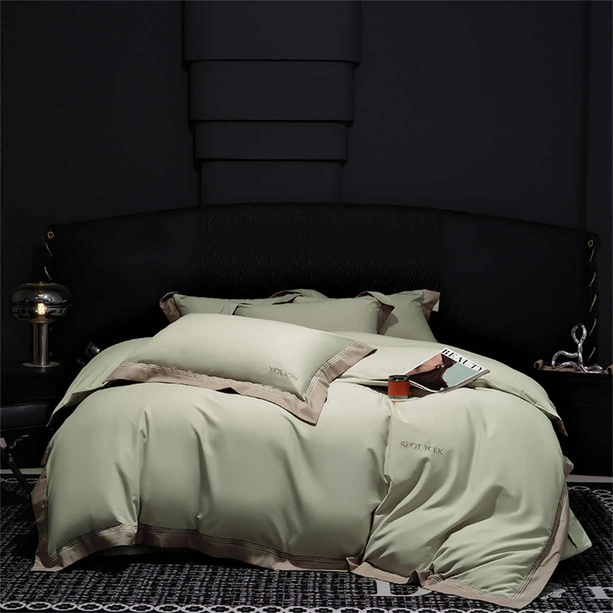 OL家纺 2025新款100全棉双股磨毛四件套（控价1.5/1.8标准被套折券后368元！！！） 苹果绿