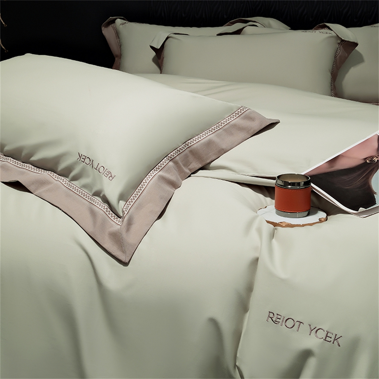 91家纺网 家纺一手货源 找家纺 OL家纺 2025新款100全棉双股磨毛四件套（控价1.5/1.8标准被套折券后368元！！！） 苹果绿